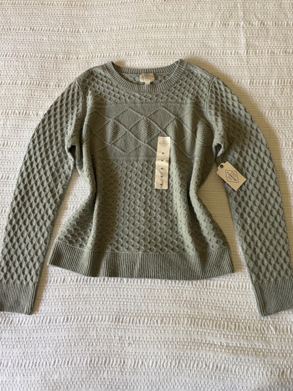 NWT St. John's Bay Grey Textured Cable and Diamond Knit Crewneck Sweater Medium